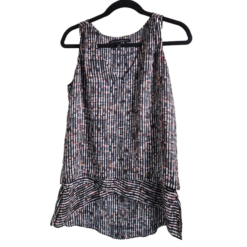 White House Black Market Patterned Layered Top Small Black Career Sleeveless